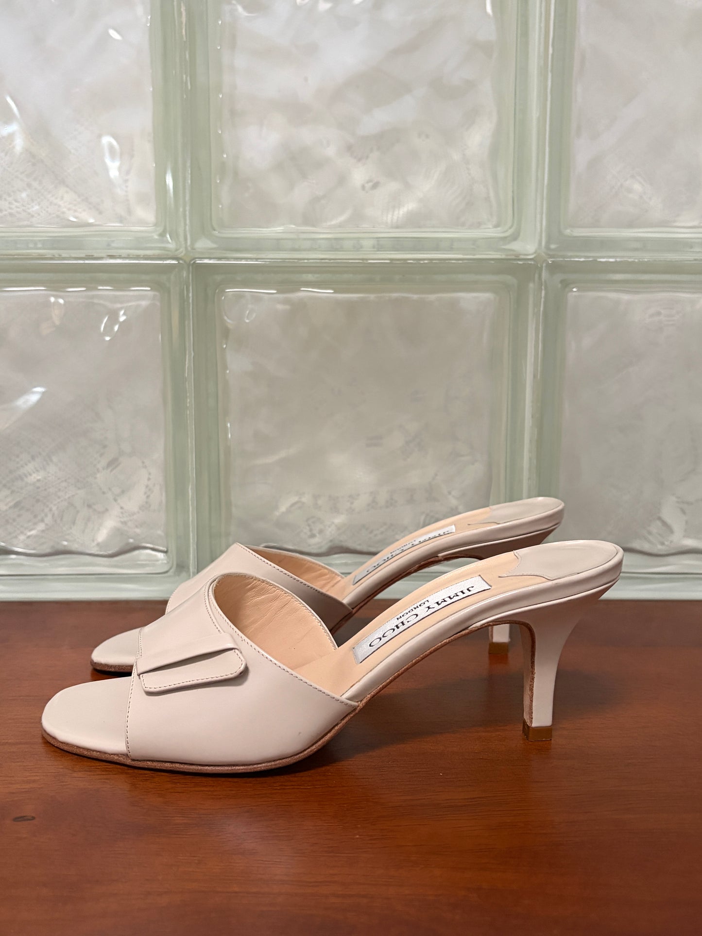 Vintage Jimmy Choo ivory leather open toe mules