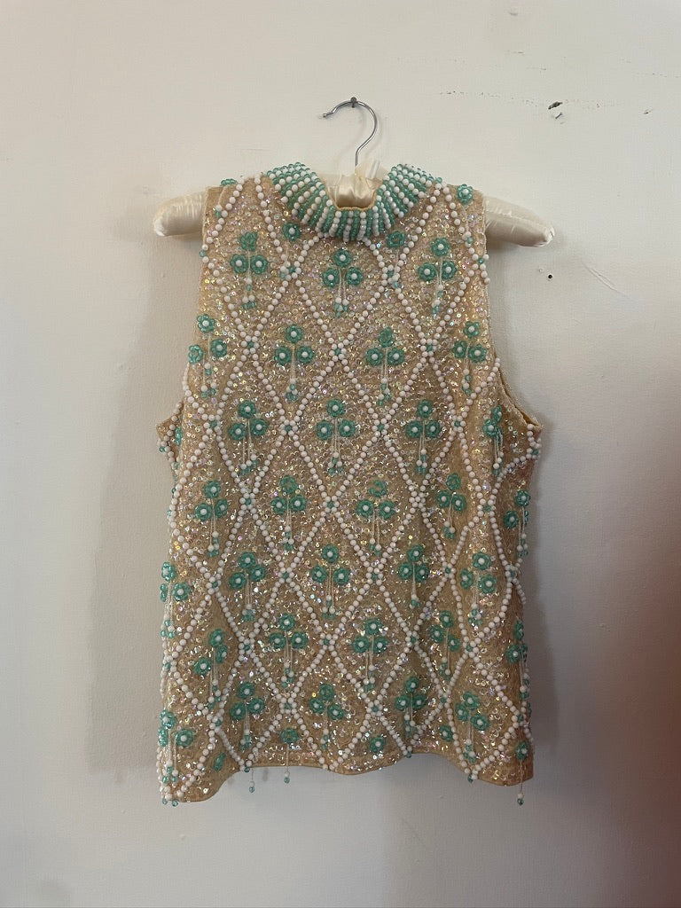 60s tiffany cream beaded top