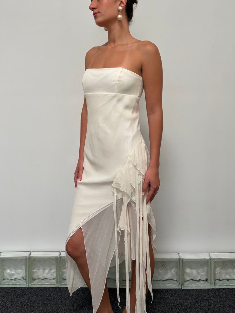 Vintage 90s ivory silk asymmetric bridal midi dress