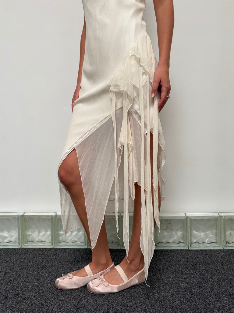 Vintage 90s ivory silk asymmetric bridal midi dress
