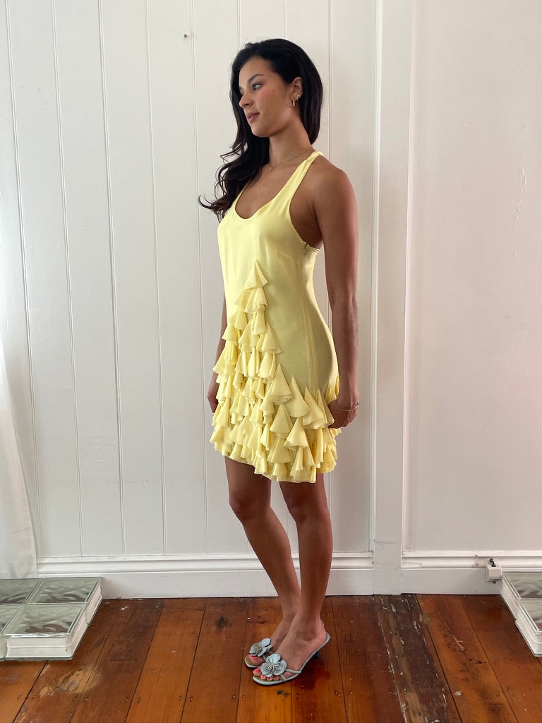 Vintage y2k lemon yellow mini dress with ruffles