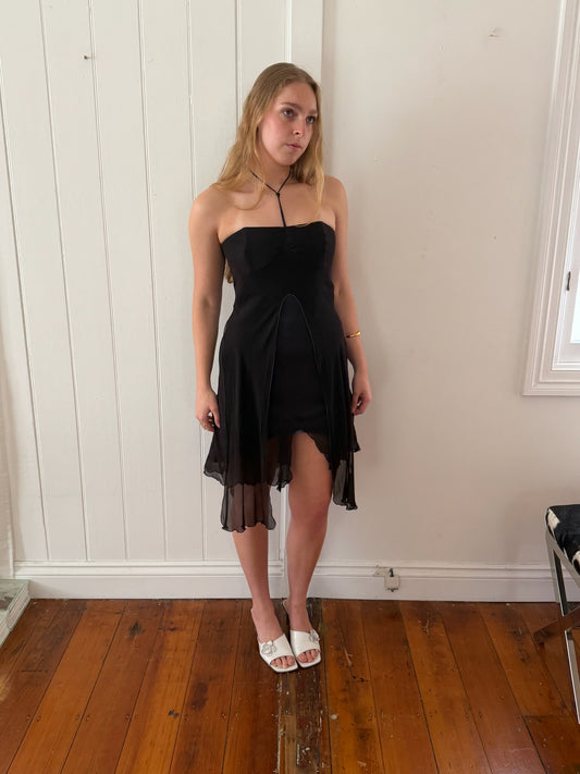 Vintage 1990 Jenny Bannister black balconette mini dress