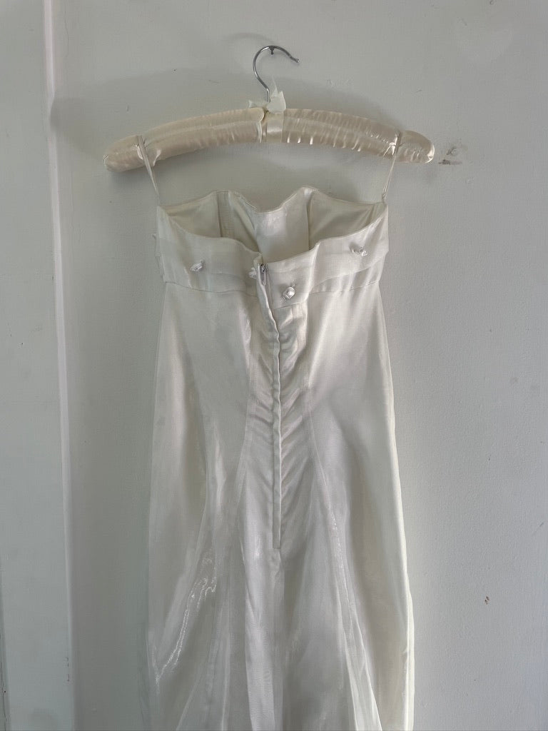 Vintage 90s strapless organza gown with neck scarf