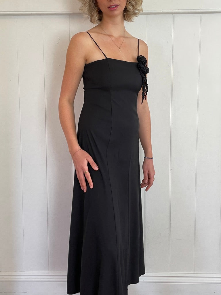Vintage y2k black slip dress with rosette