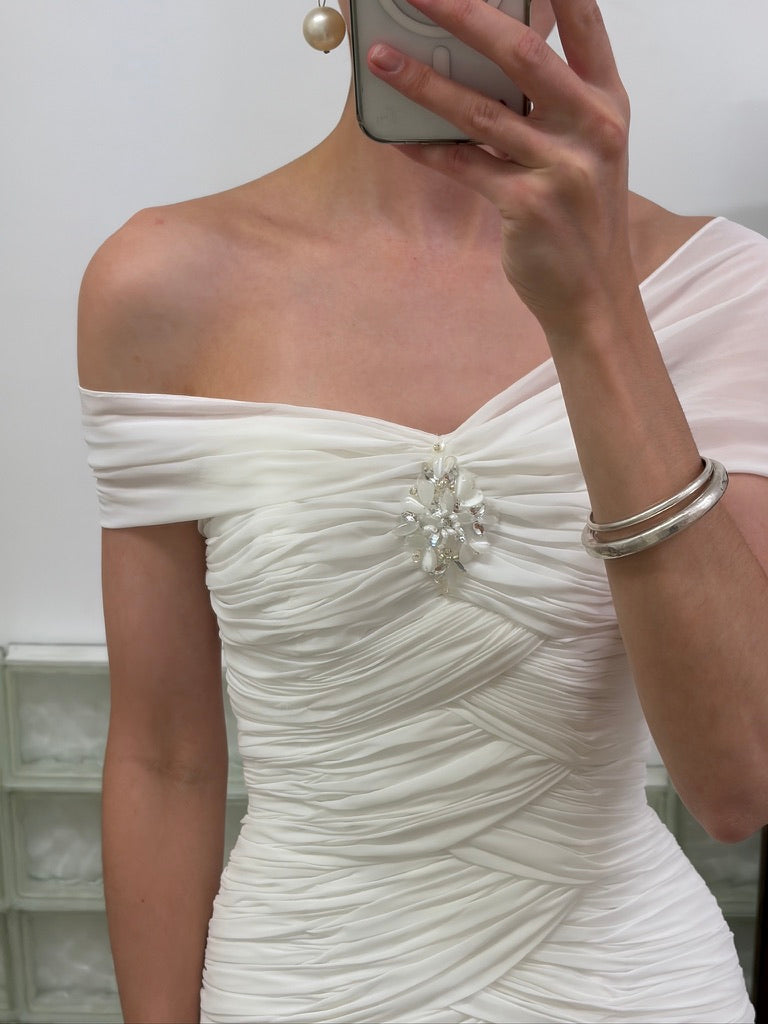Vintage Y2K silk gathered bodice ivory wedding gown