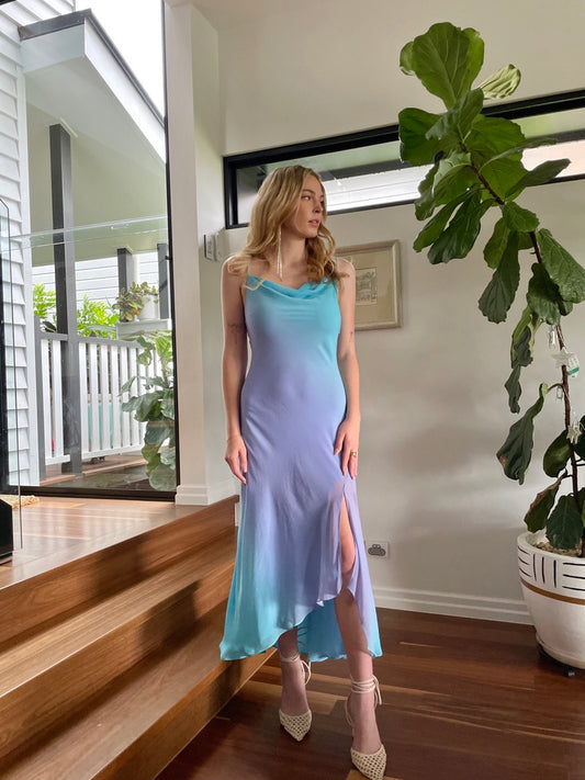 Vintage y2k two tone asymmetric maxi dress