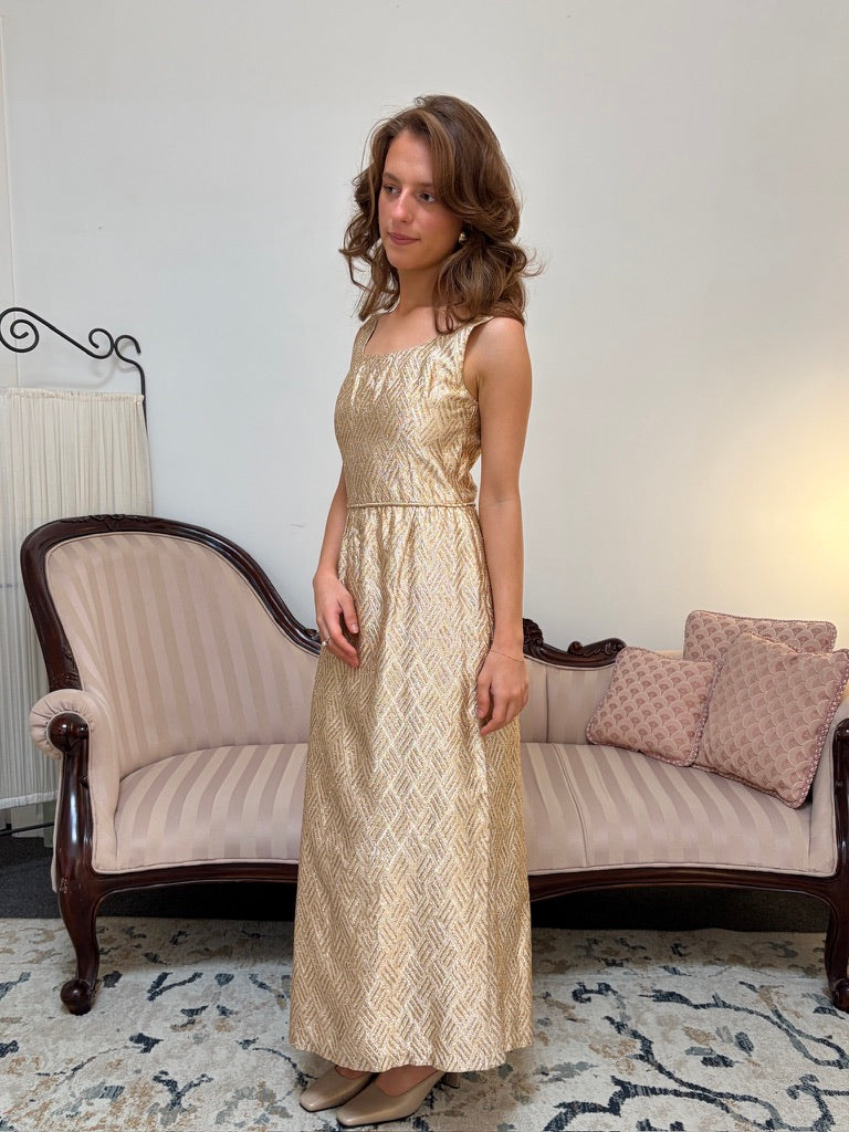 Vintage 60s gold sheath dress with matching bow jacket