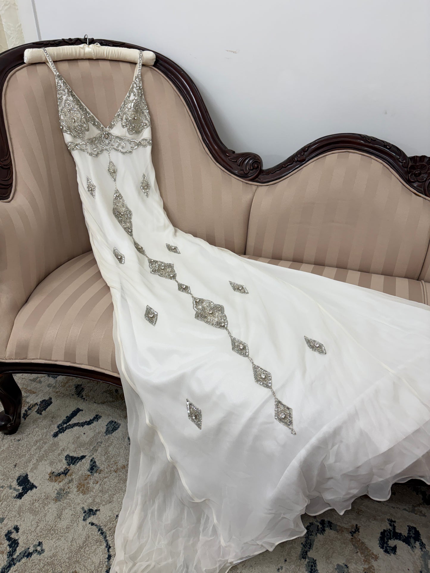 Vintage 00s Ruth Tarvydas ivory silk embellished wedding dress