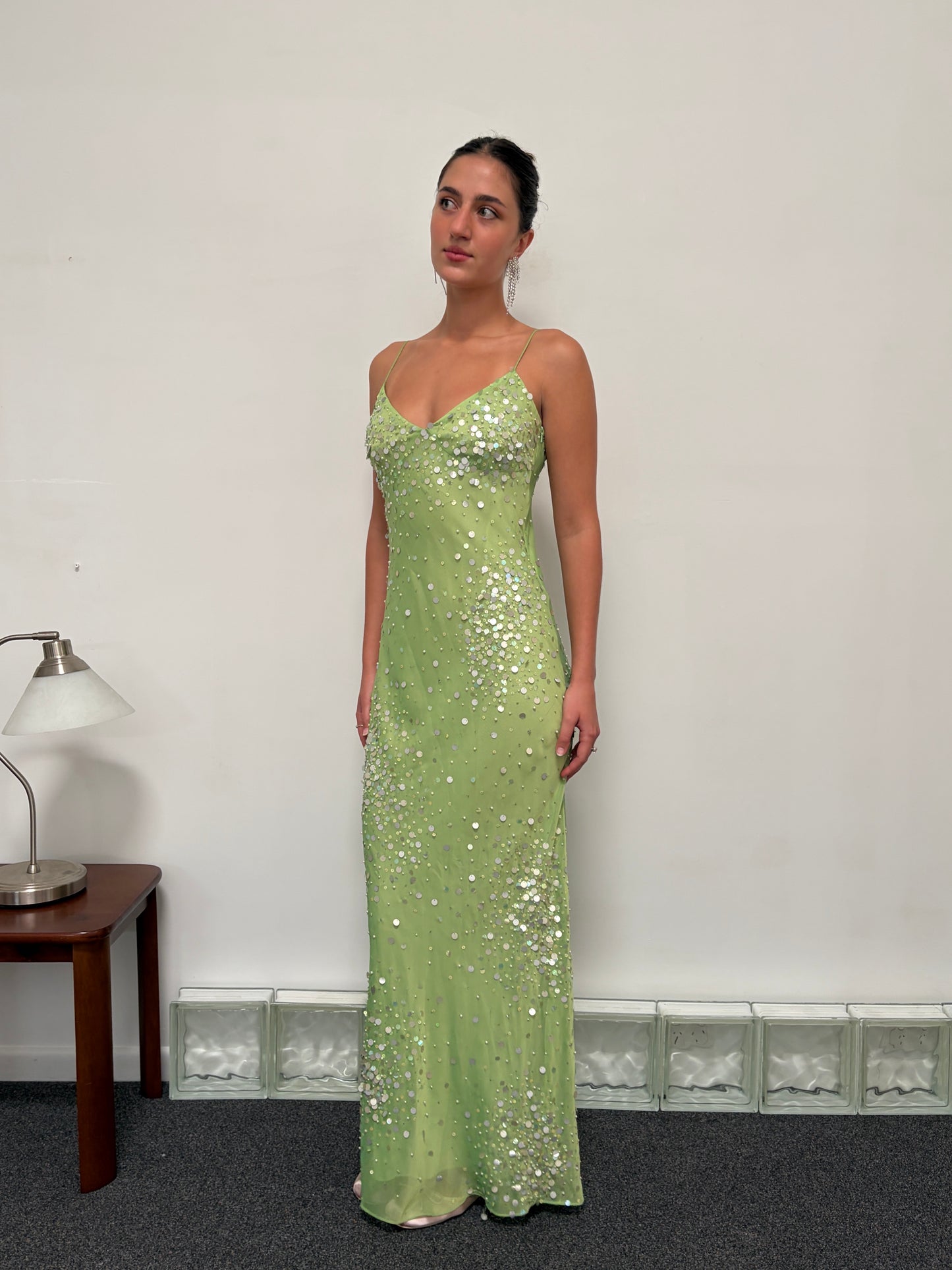 Vintage 90s green sequinned evening gown