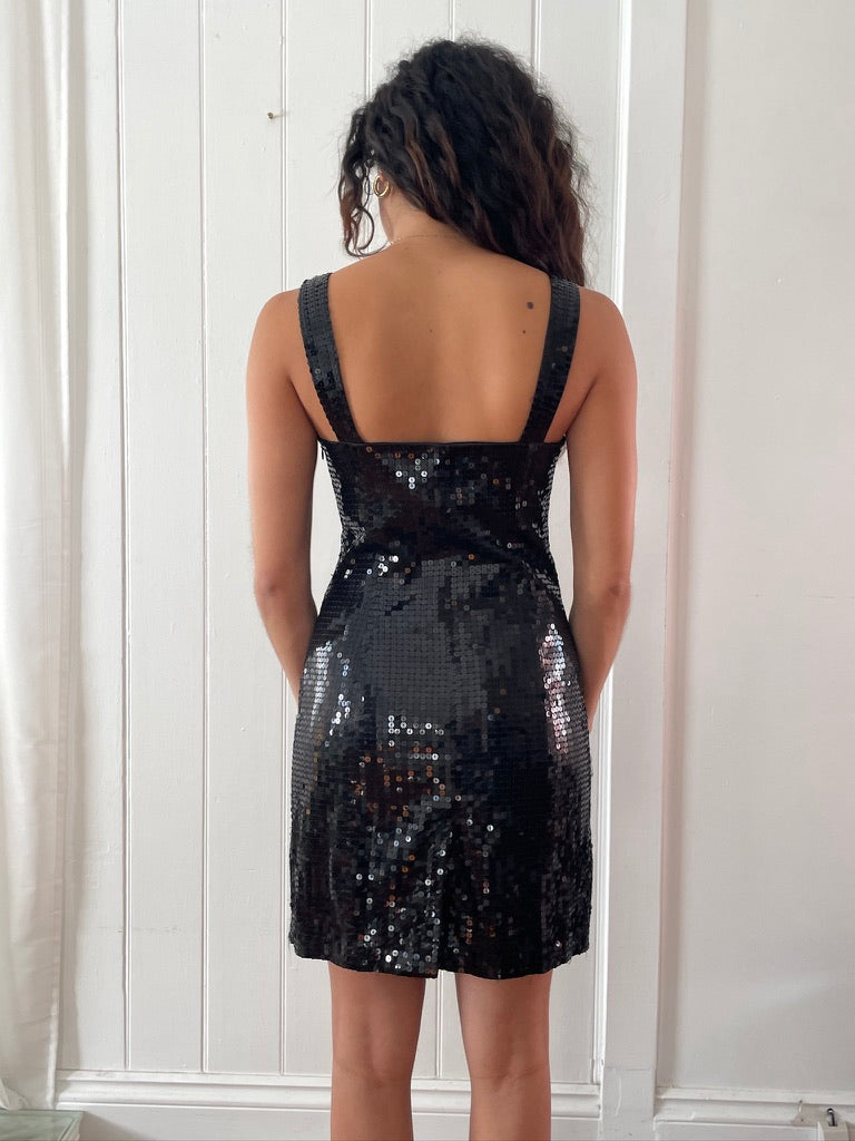 Vintage y2k black sequinned mini dress
