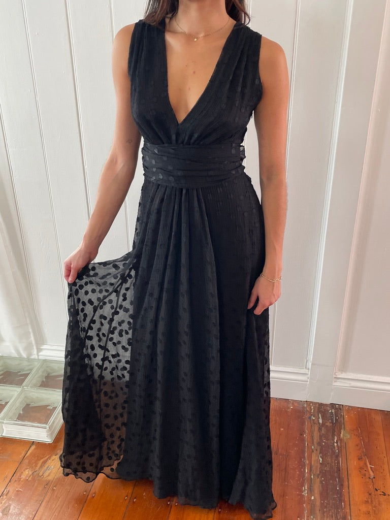 Vintage y2k black polka dot A-line maxi dress