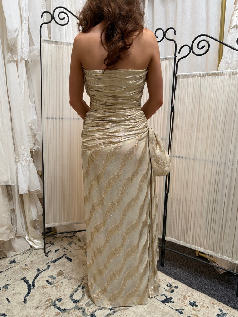 Vintage 80s Victor Costa metallic drop waist evening gown