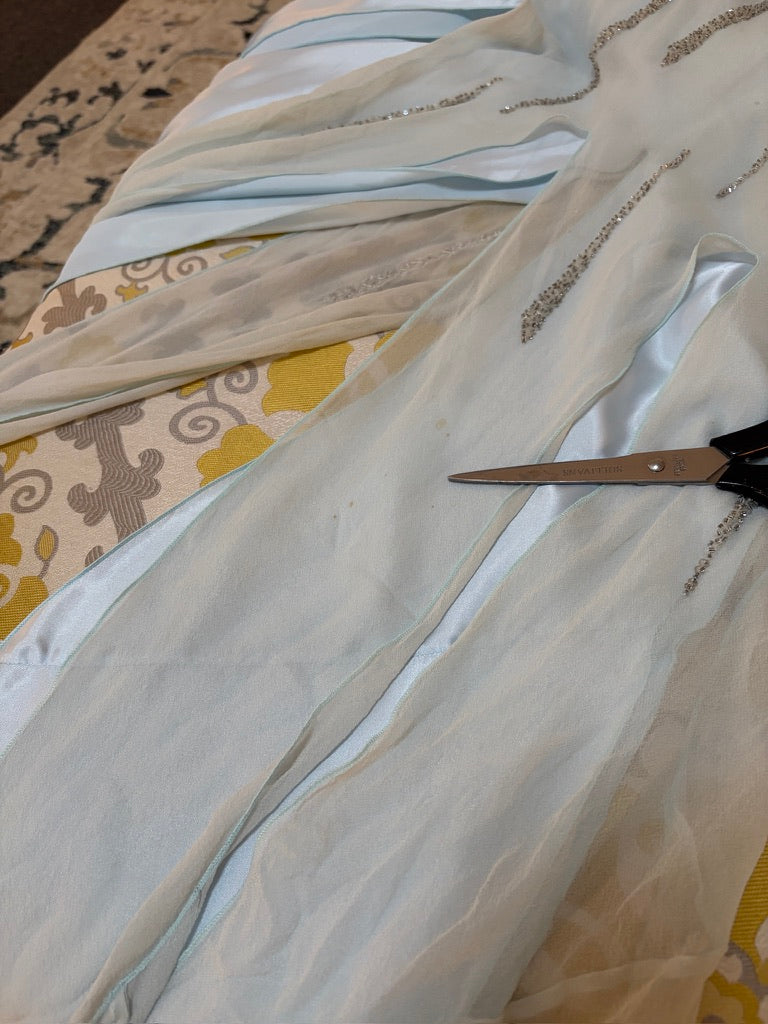 Vintage 00s ice blue silk beaded slip with slashed hem