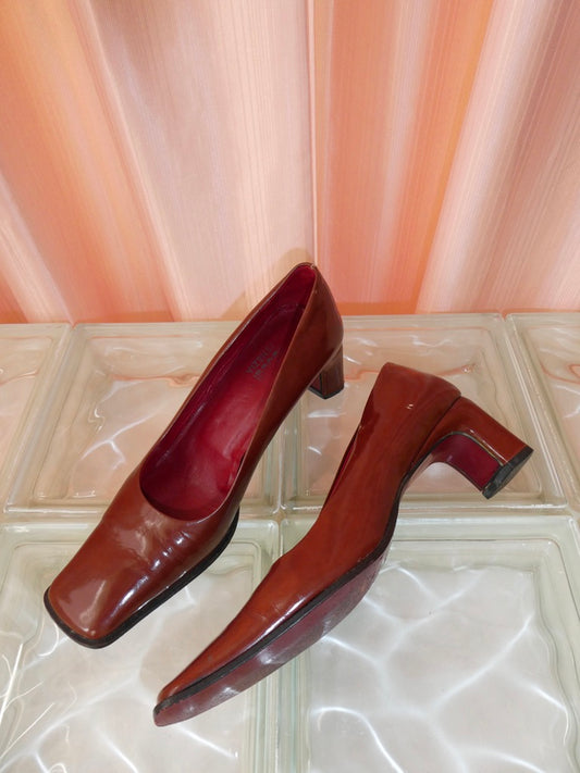 Macri Venezia brown patent leather square toe heels size 37