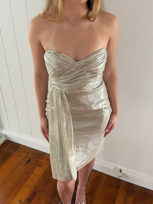 Vintage Y2K Vera Wang gold foiled silk mini dress