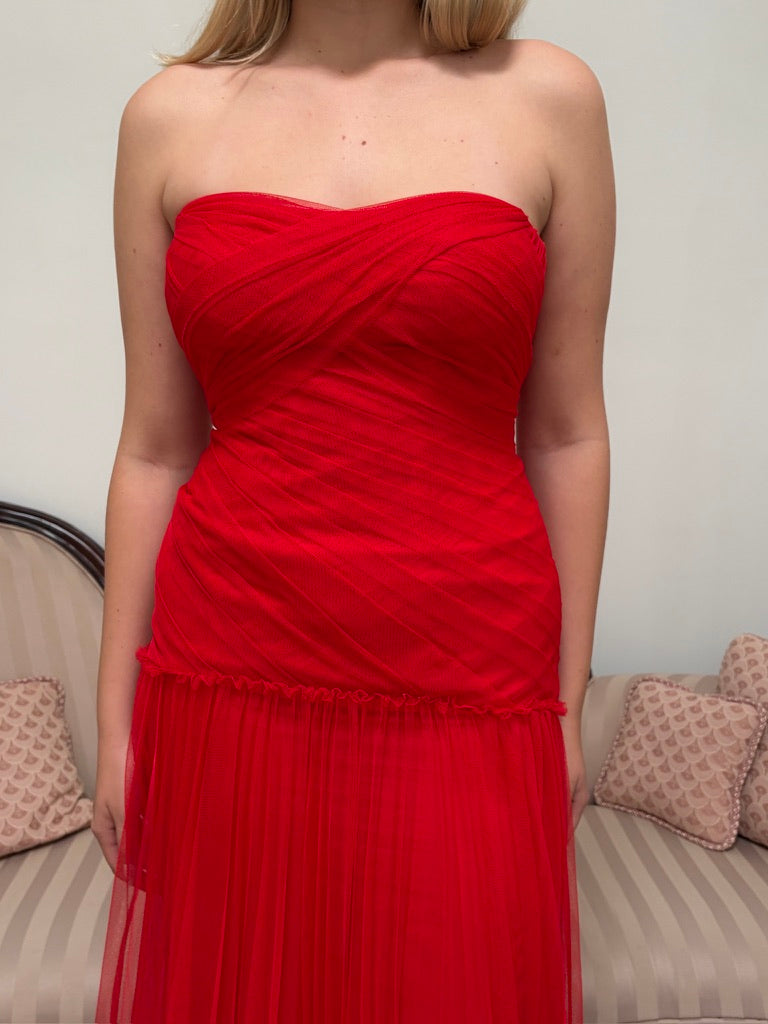Vintage 00s Vera Wang red tulle drop waist evening dress