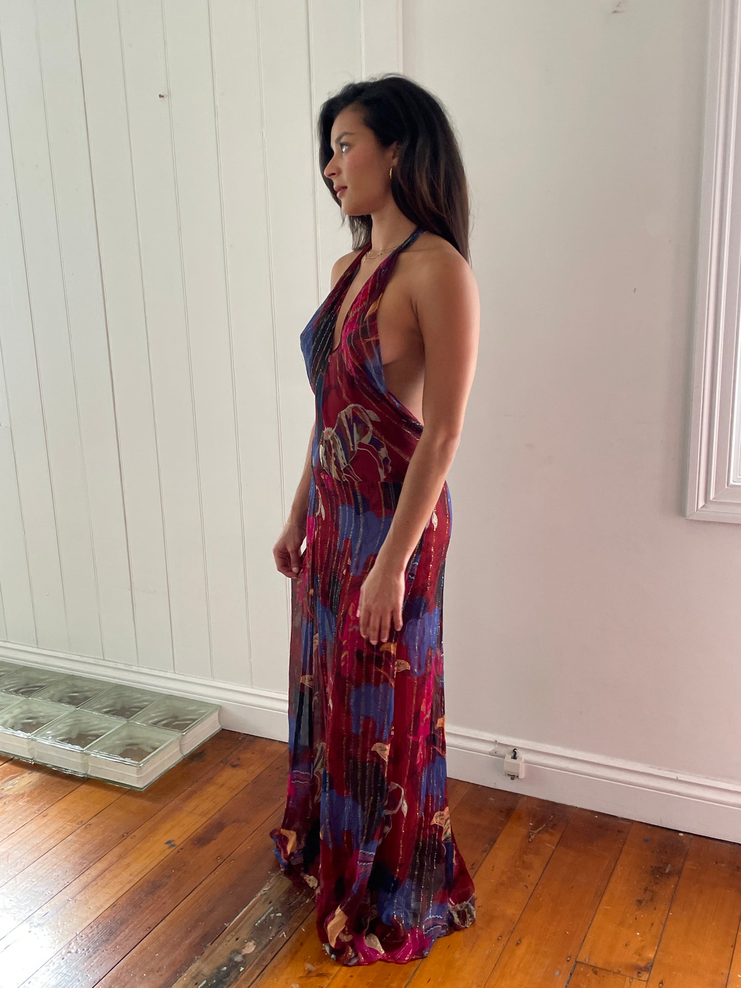 Vintage y2k Lisa Ho silk backless halterneck maxi