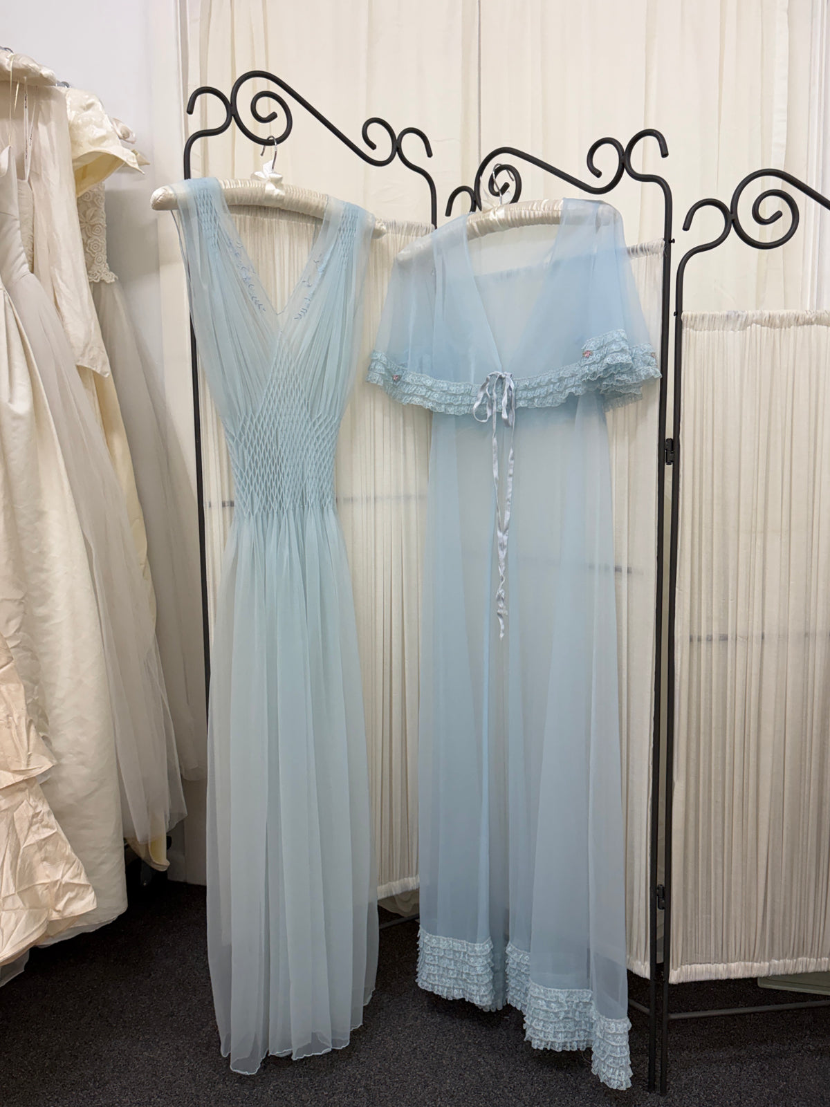 Vintage 50s ice blue sheer nylon slip dress and cape
