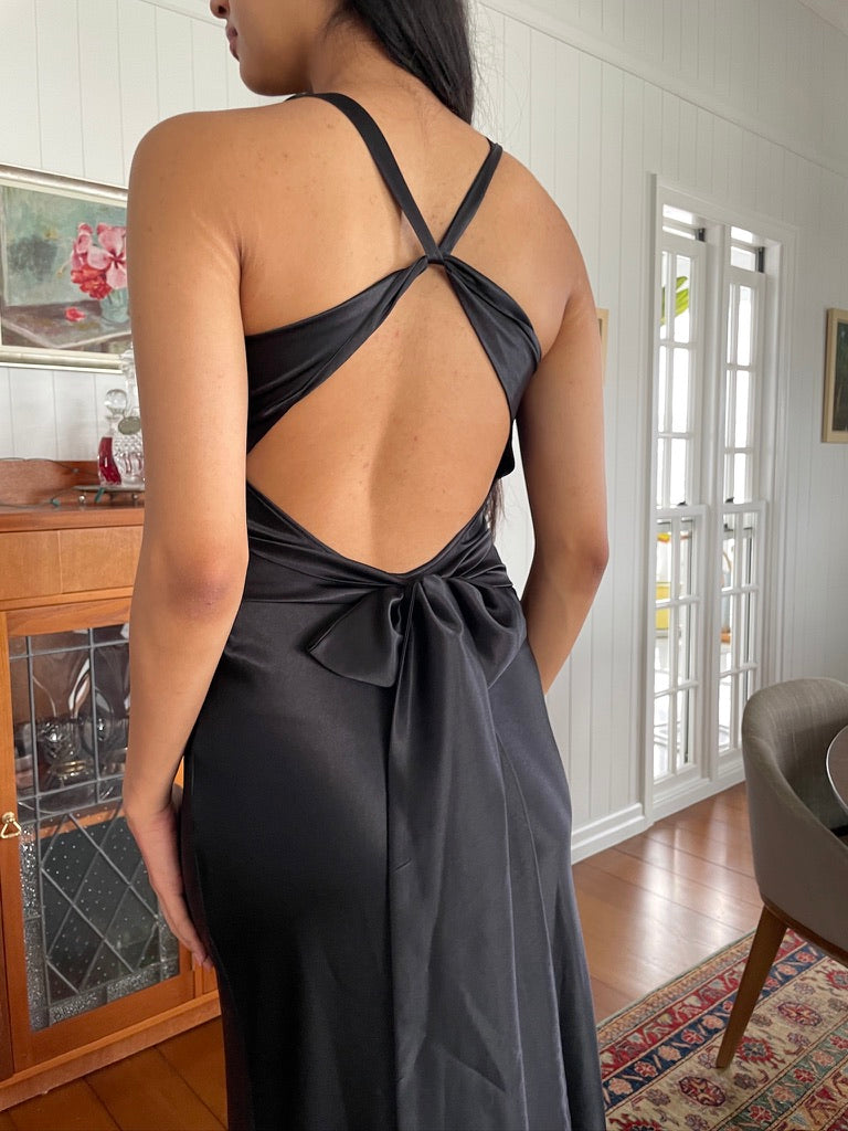 Mili Dress - Vintage Y2K Ruth Tarvydas black satin evening gown with bow