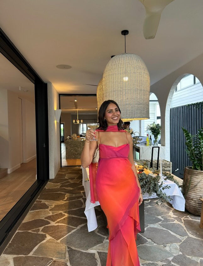 Sunset Dress - Vintage 90s ombre layered maxi with neck scarf