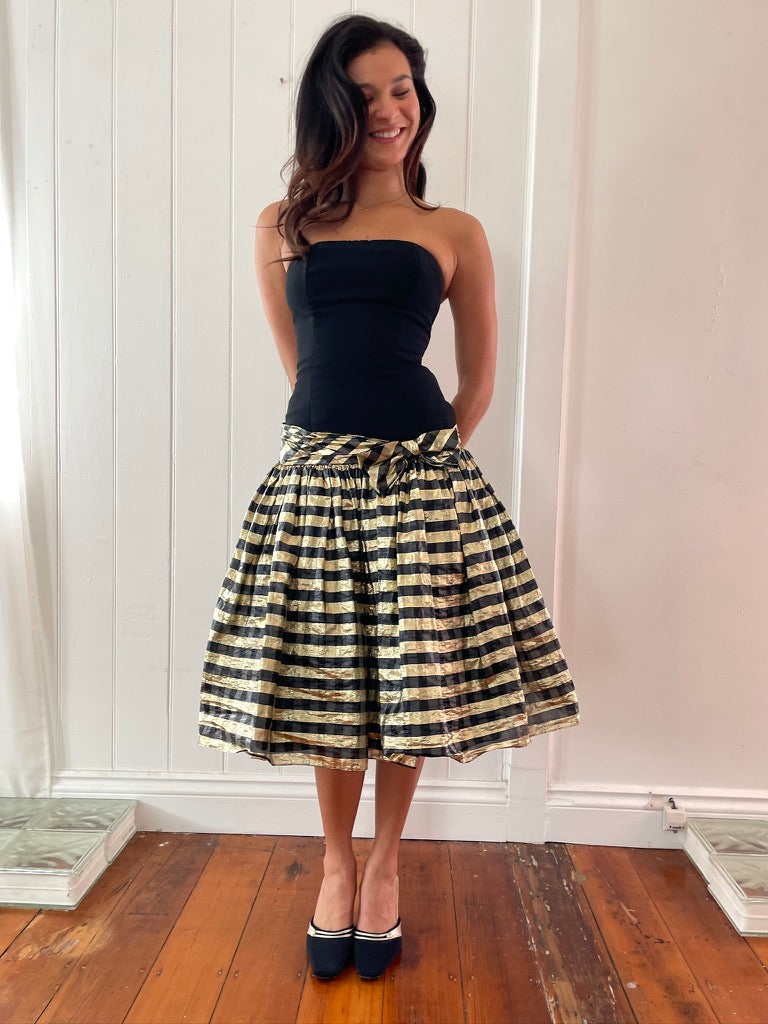 Vintage 80s drop waist lamé gingham mini dress
