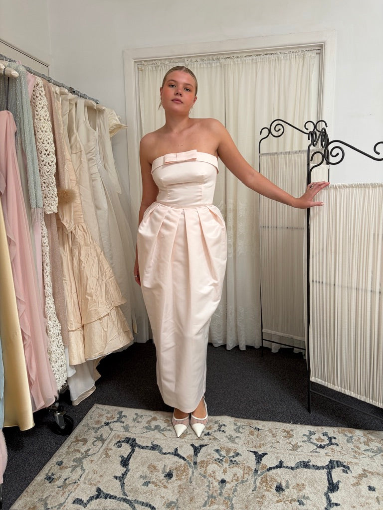 Vintage 90s pastel pink strapless tulip dress with bow