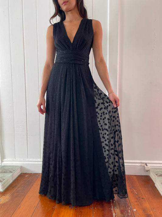 Vintage y2k black polka dot A-line maxi dress