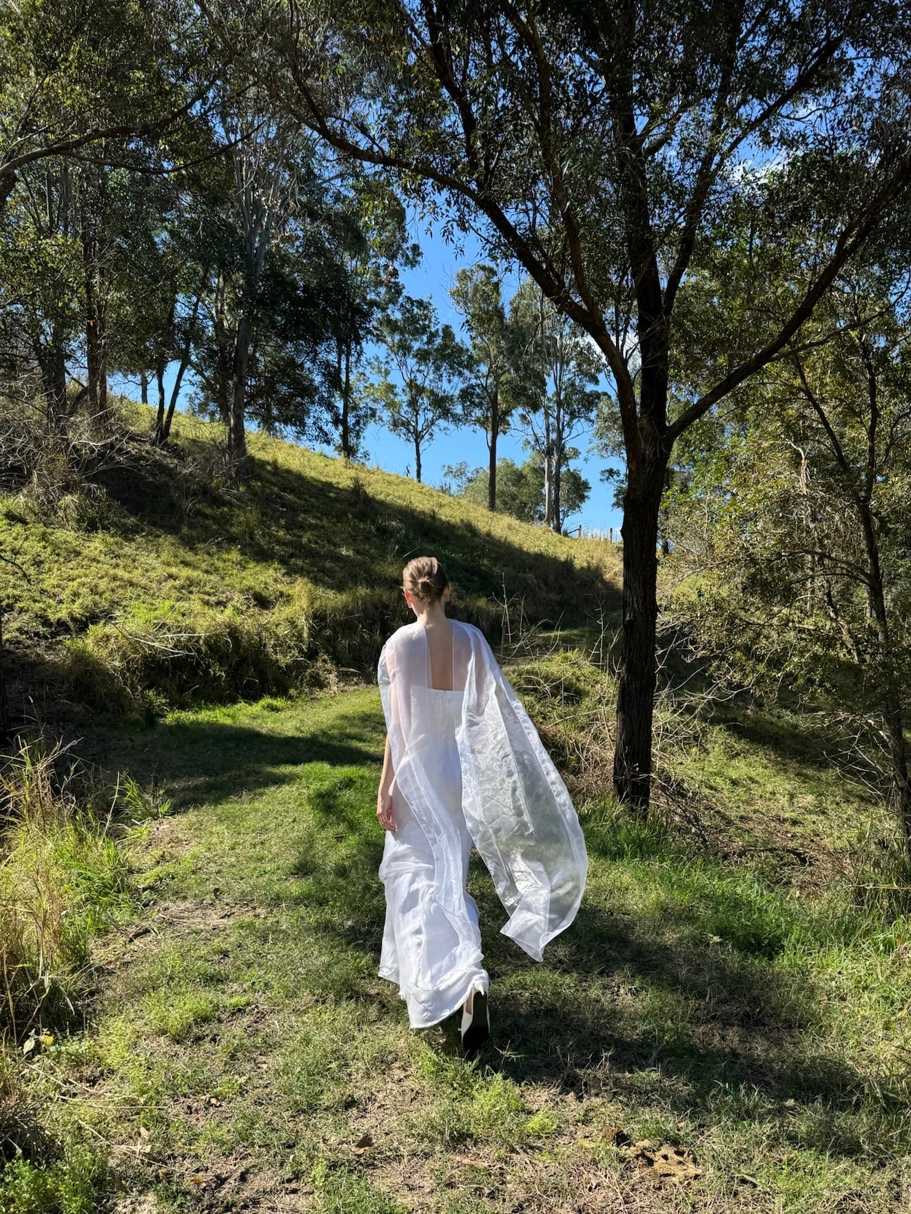 Vintage 90s strapless organza gown with neck scarf