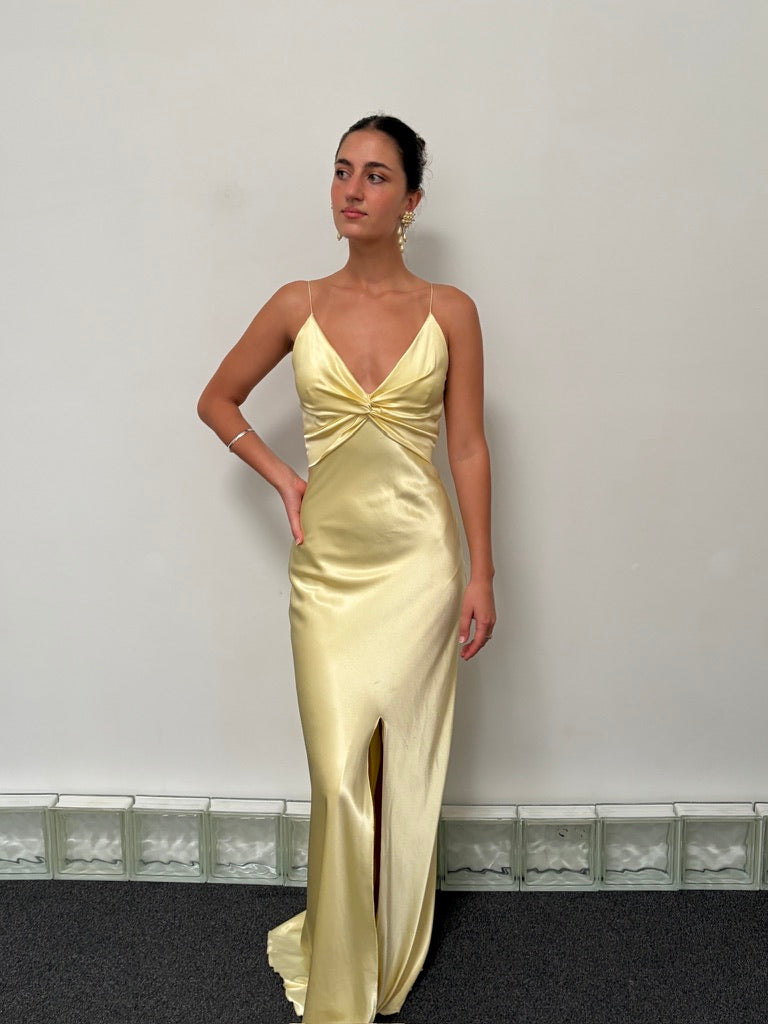 Vintage Y2K Ruth Tarvydas lemon satin twist gown