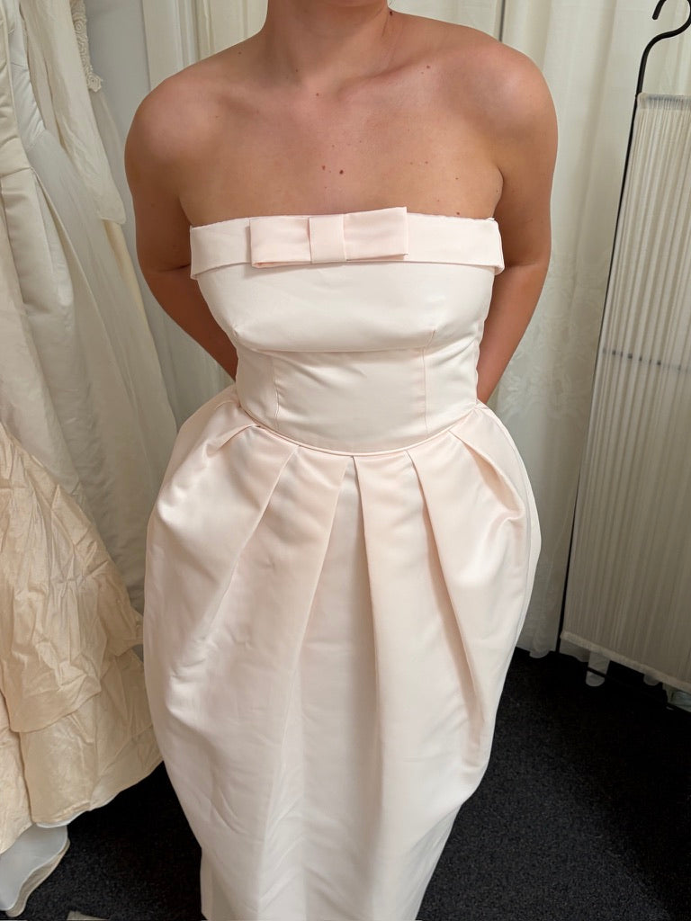 Vintage 90s pastel pink strapless tulip dress with bow