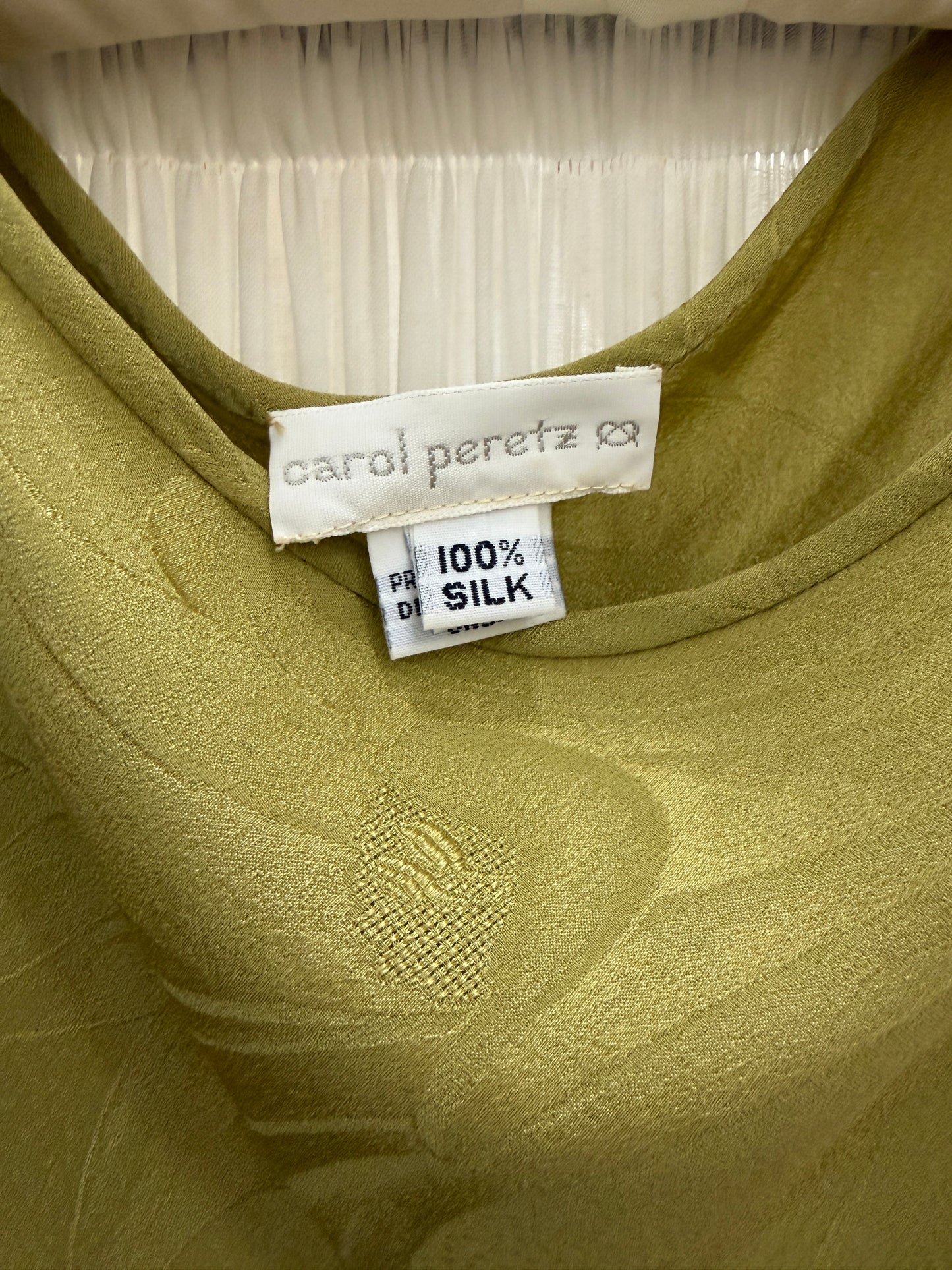 Vintage 90s Carol Peretz chartreuse pure silk 3 piece evening set