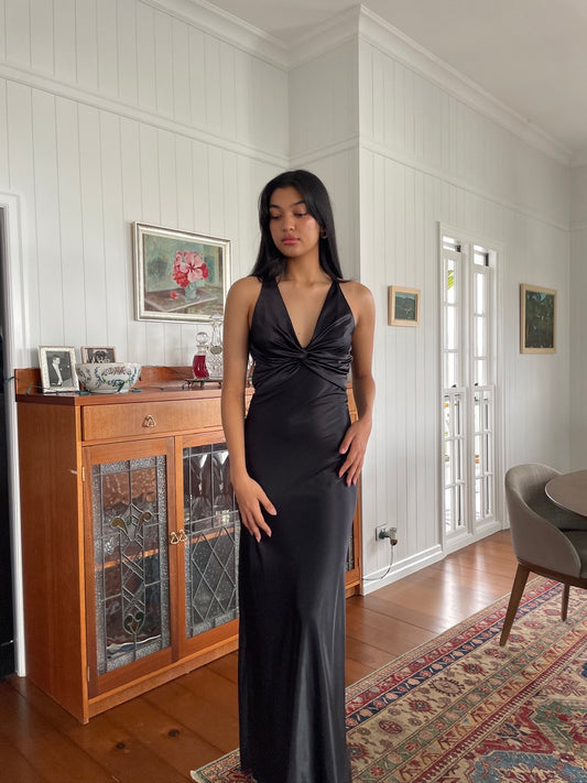 Mili Dress - Vintage Y2K Ruth Tarvydas black satin evening gown with bow