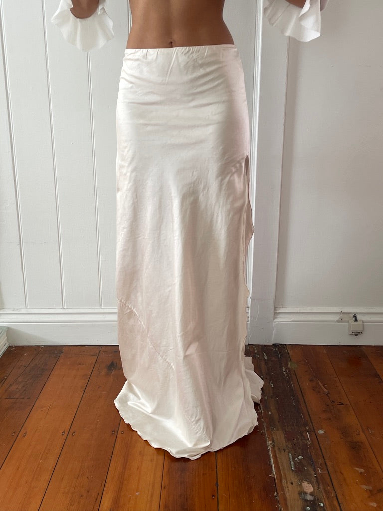 Vintage 90s silk ballerina pink ruffle maxi skirt