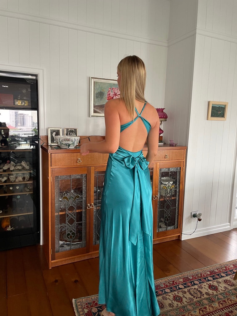 Vintage Y2K Ruth Tarvydas Goddess Gown Teal 6