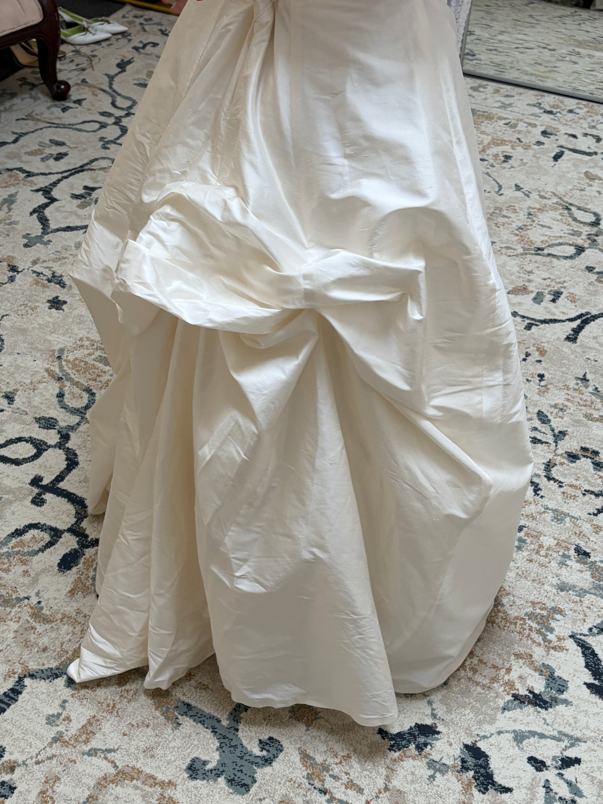 Vintage 90s pure silk dupion strapless a-line wedding dress with silk organza trim