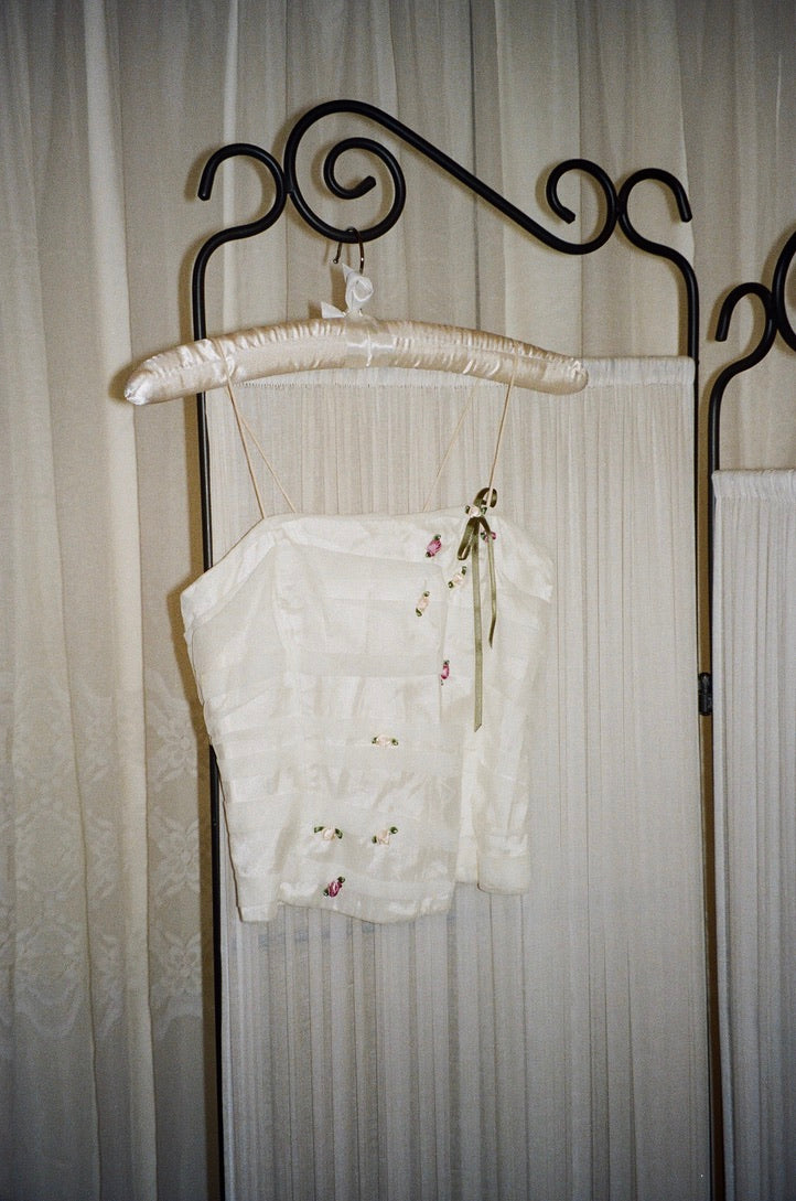 Vintage 90s Ivory corset and maxi skirt set with rosettes