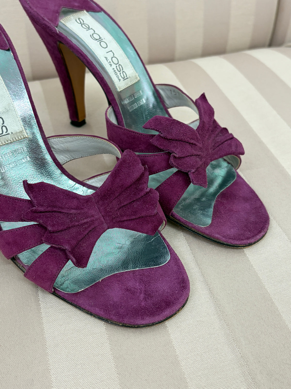 Vintage 90s Sergio Rossi blackberry suede mule heels