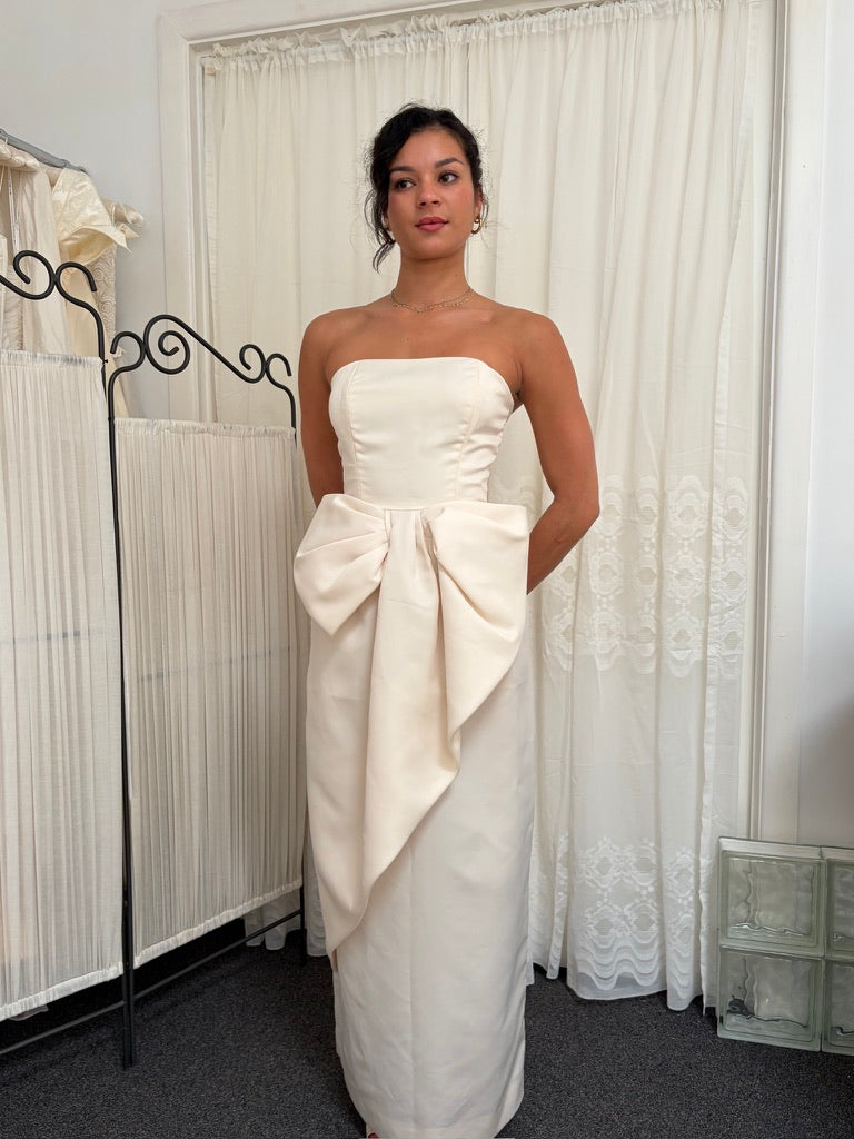 Vintage 80s Victor Costa satin column gown with statement bow
