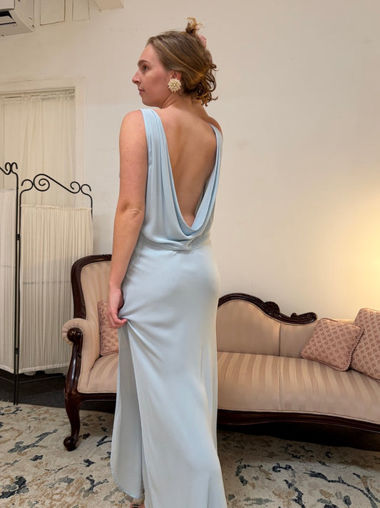 Vintage 90s Ghost baby blue backless evening dress