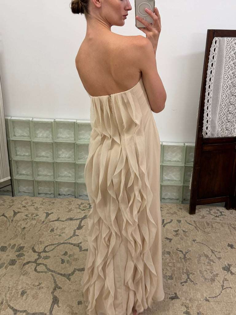 Vintage Y2K Vera Wang sand cascading ruffle dress