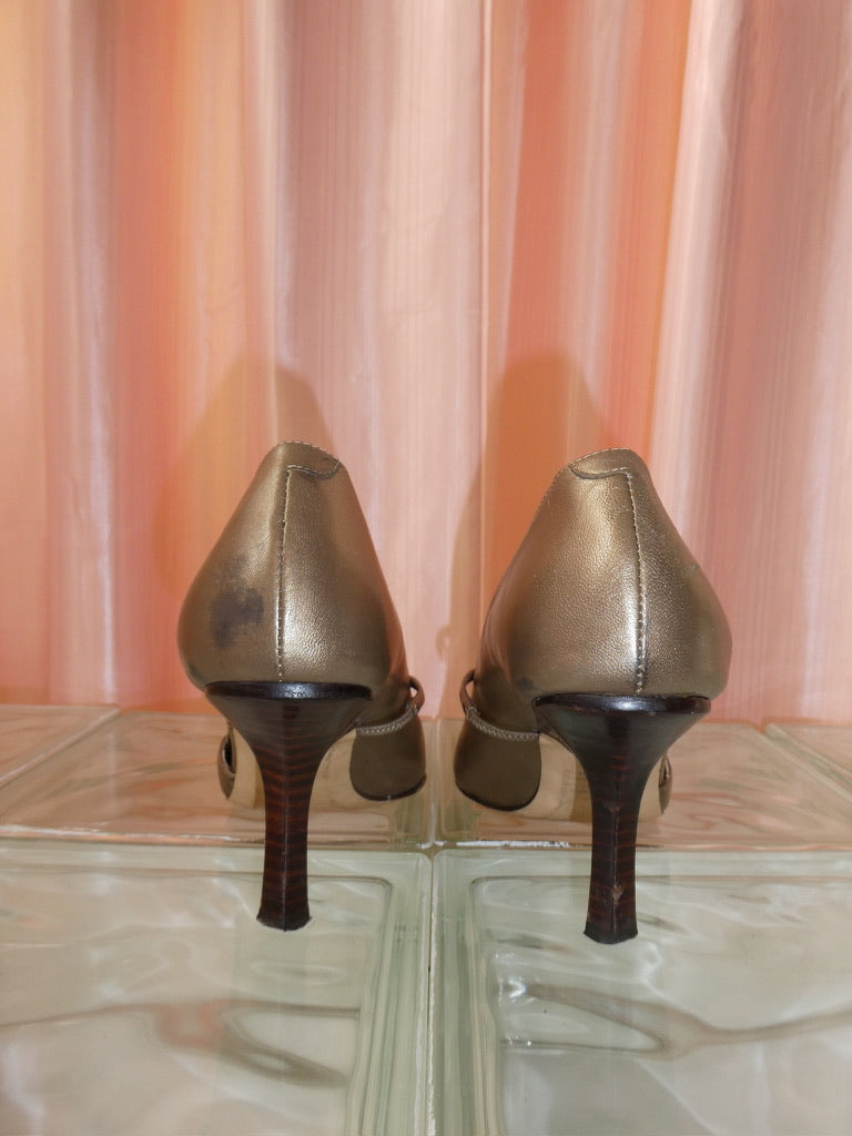 Bronze leather pointed toe pumps size 37.5