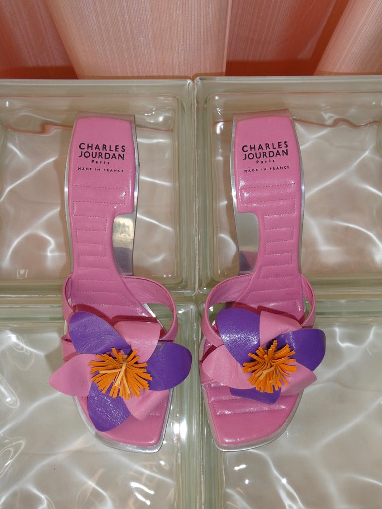 Charles Jourdan pink & purple steel heels size 38