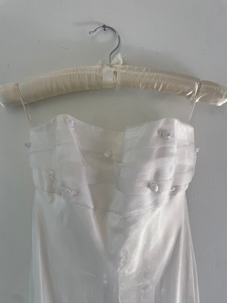 Vintage 90s strapless organza gown with neck scarf