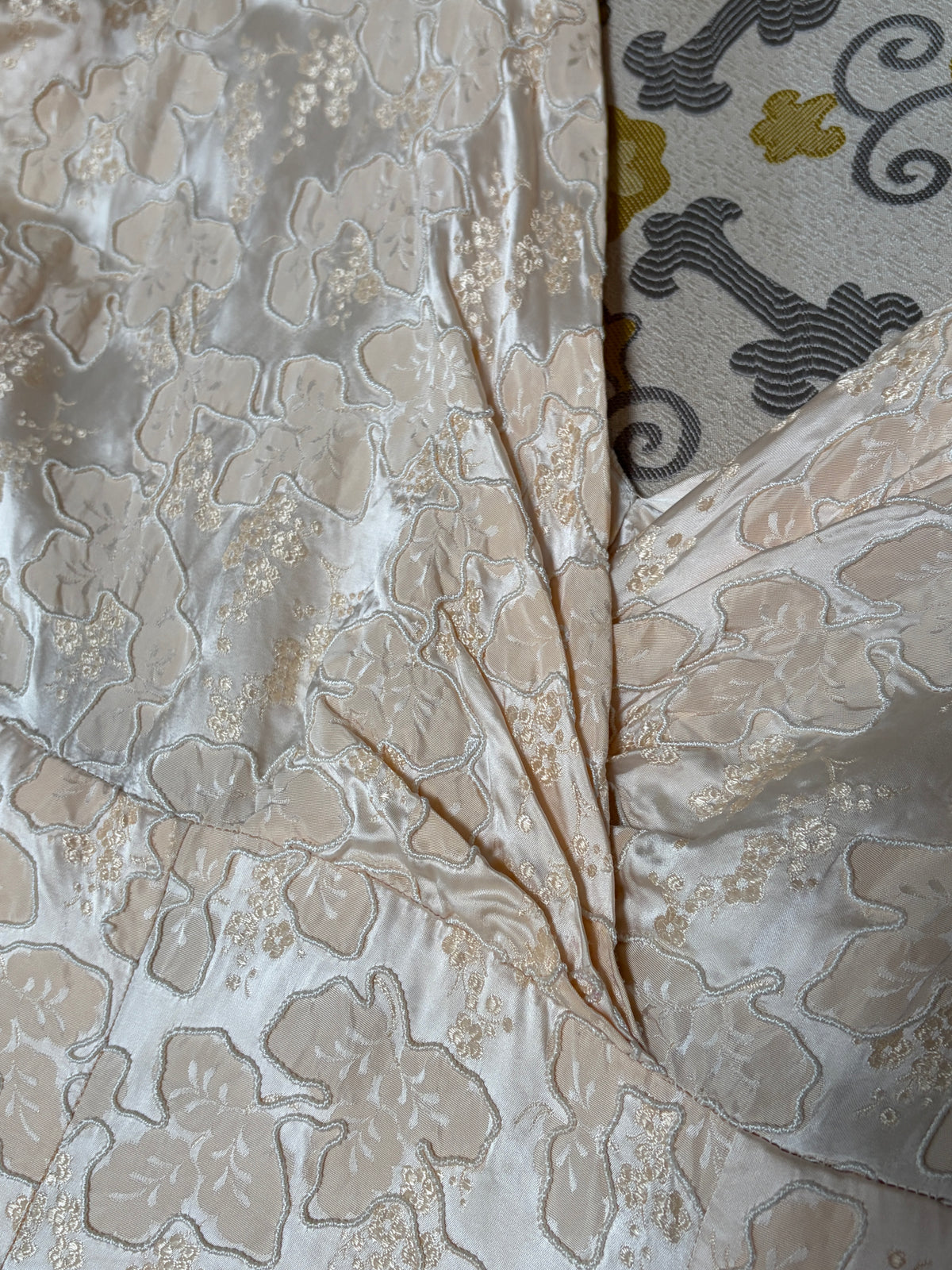 Vintage 50s corded jacquard satin a-line dress with rosettes