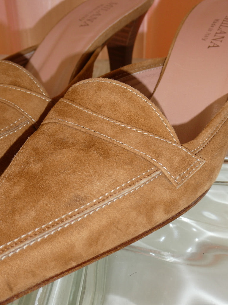 Milana tan suede pointed toe mule size 37.5