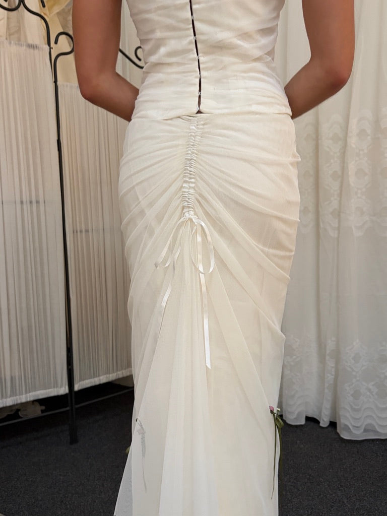 Vintage 90s Ivory corset and maxi skirt set with rosettes