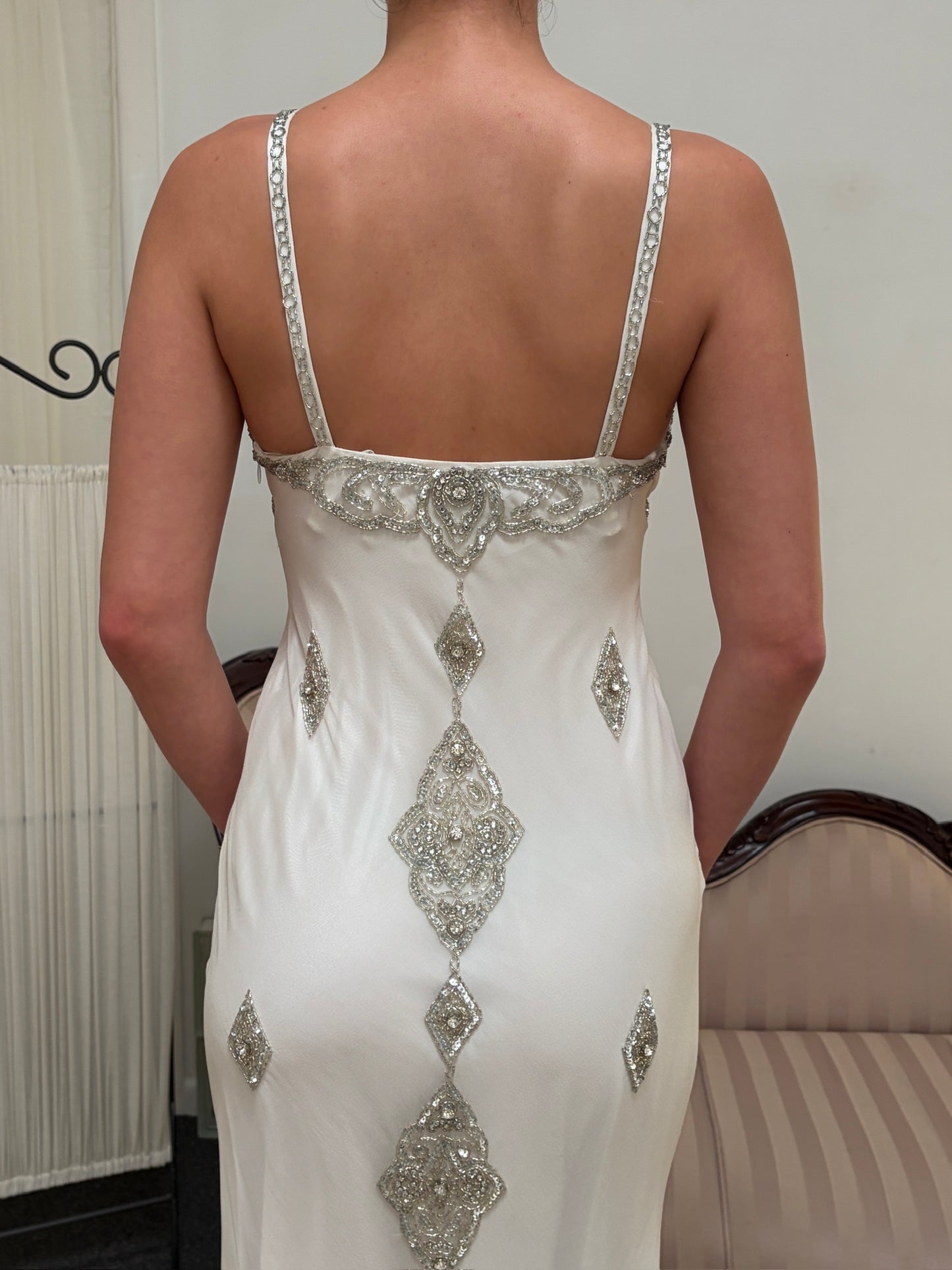 Vintage 00s Ruth Tarvydas ivory silk embellished wedding dress
