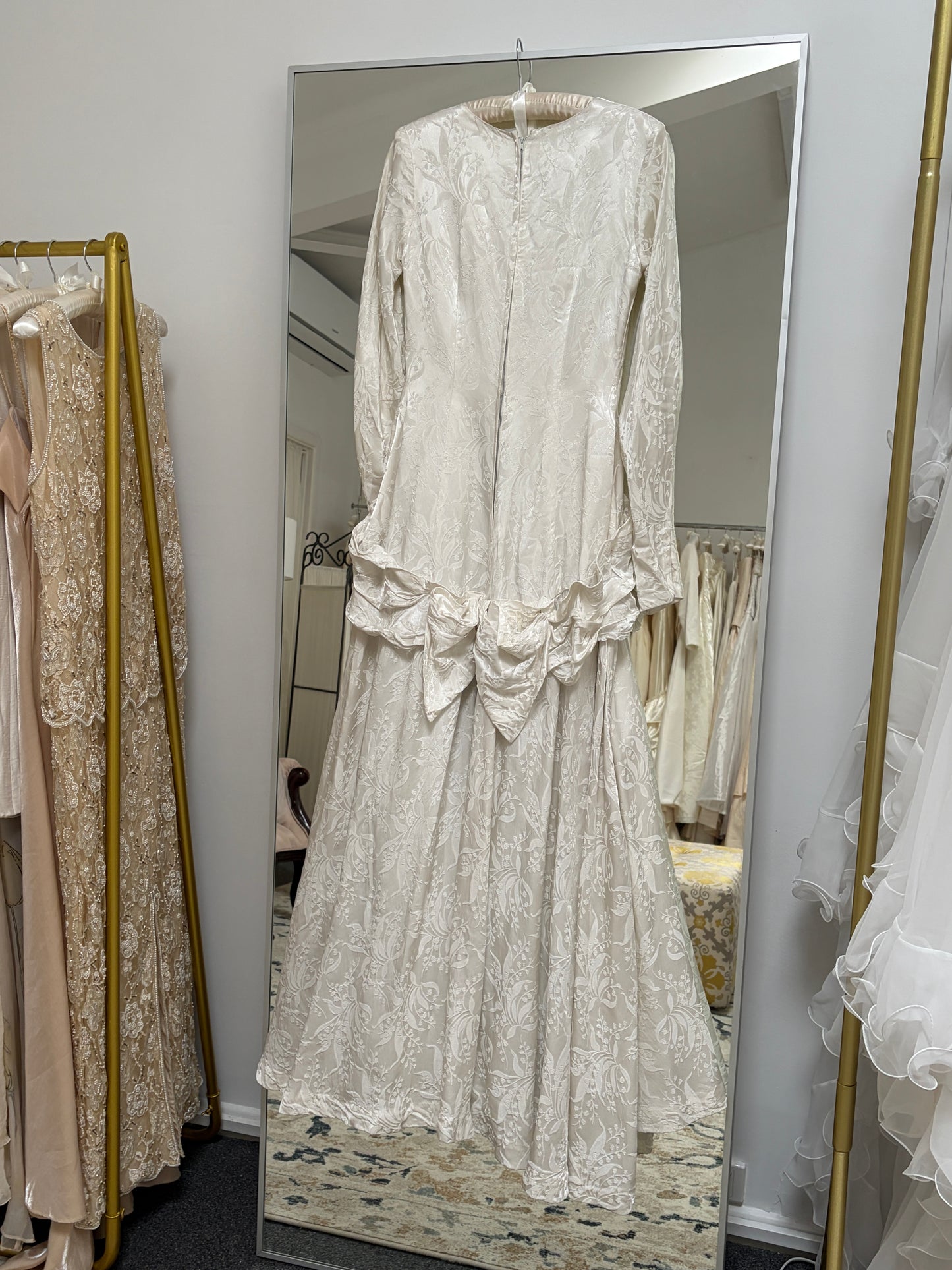 Vintage 60s Ivory drop waist long sleeve wedding gown with bow detail