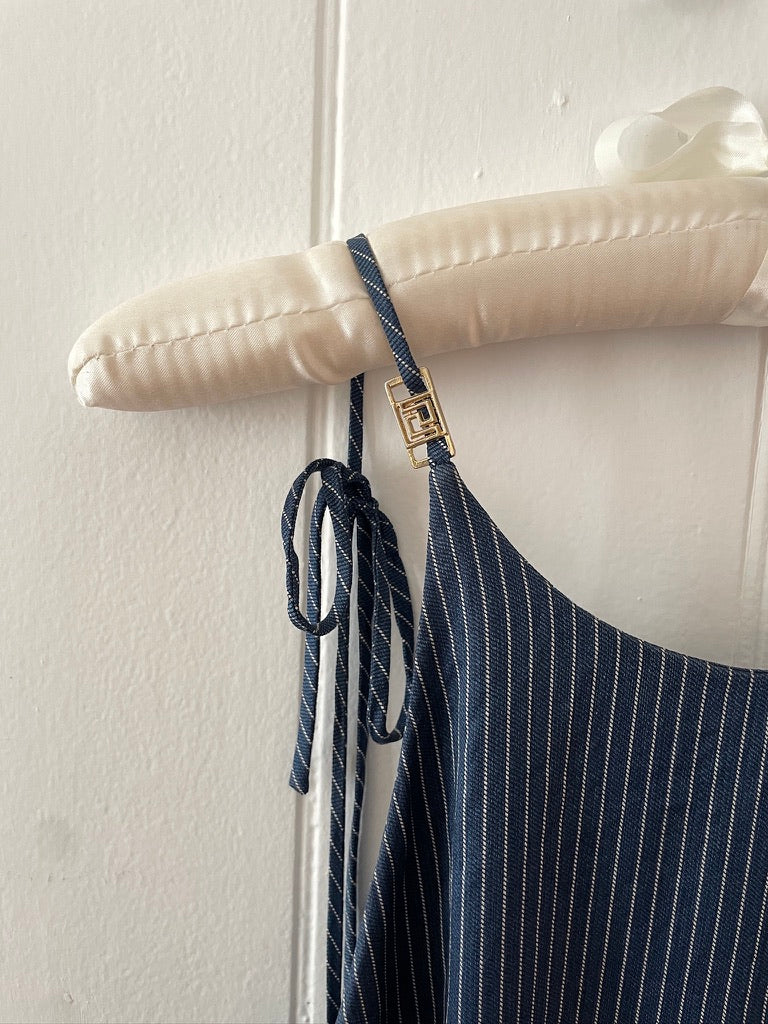 Vintage y2k Versace backless pinstripe midi dress