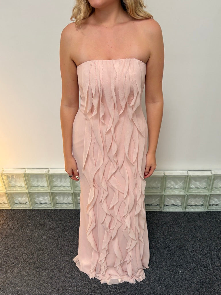 Vintage y2k Vera Wang pink cascading ruffle evening gown